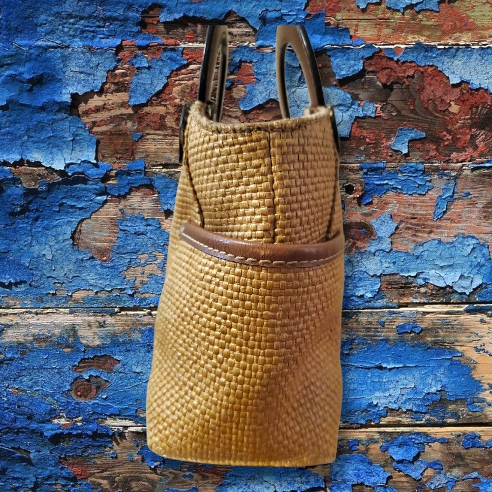 Vintage FOSSIL Woven Mini Satchel Shoulder Bag Leather Trim Y2K Genuine Classic - Picture 5 of 16